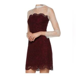 SANDRO lace dress , scallop hem size. Burgundy and white. Size 1 = Small